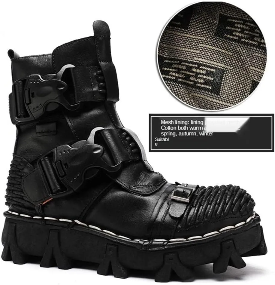 Men's Combat Motorcycle Leather Boots Soft Comfortable Ankle Boots
