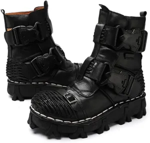 Men's Combat Motorcycle Leather Boots Soft Comfortable Ankle Boots