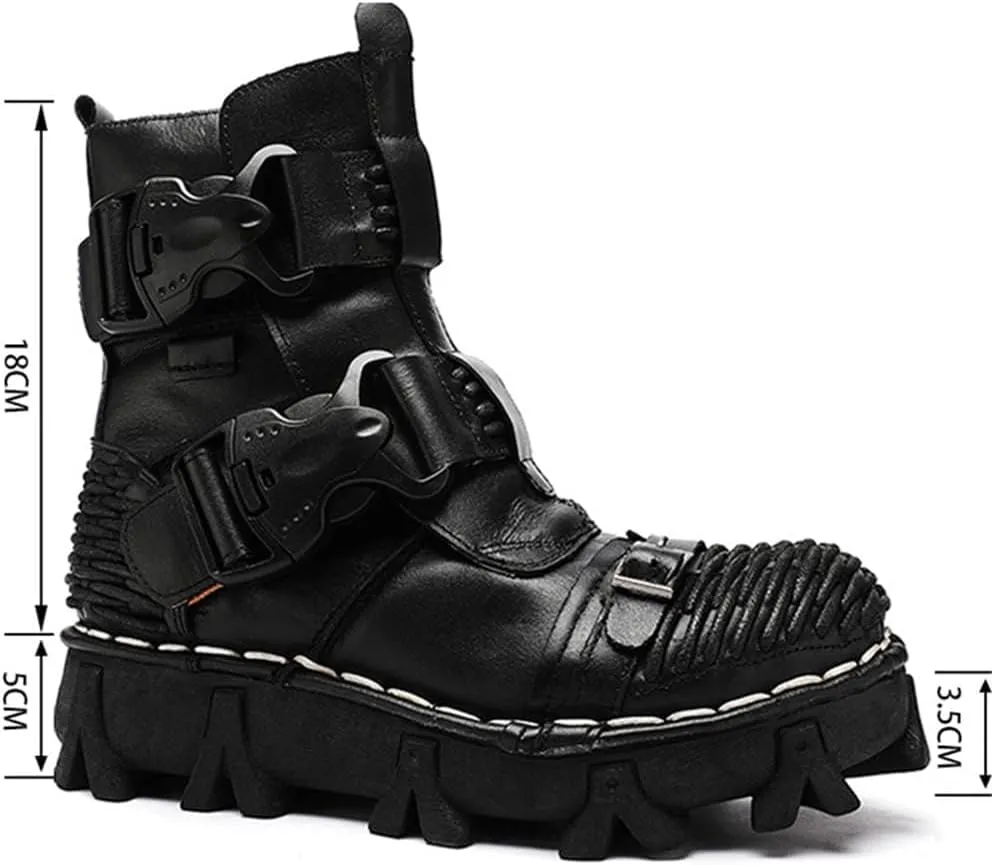 Men's Combat Motorcycle Leather Boots Soft Comfortable Ankle Boots