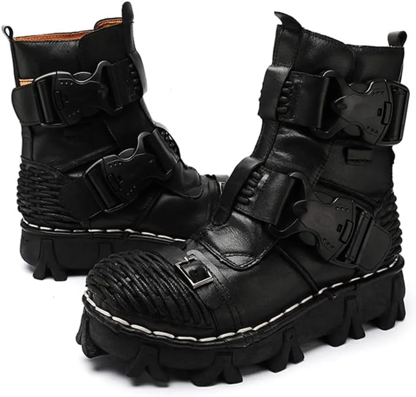 Men's Combat Motorcycle Leather Boots Soft Comfortable Ankle Boots