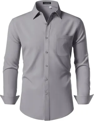 Men's Dress Shirts Long Sleeve Stretch Regular Fit Casual Formal Wedding Wrinkle Free Button Down Shirt with Pocket