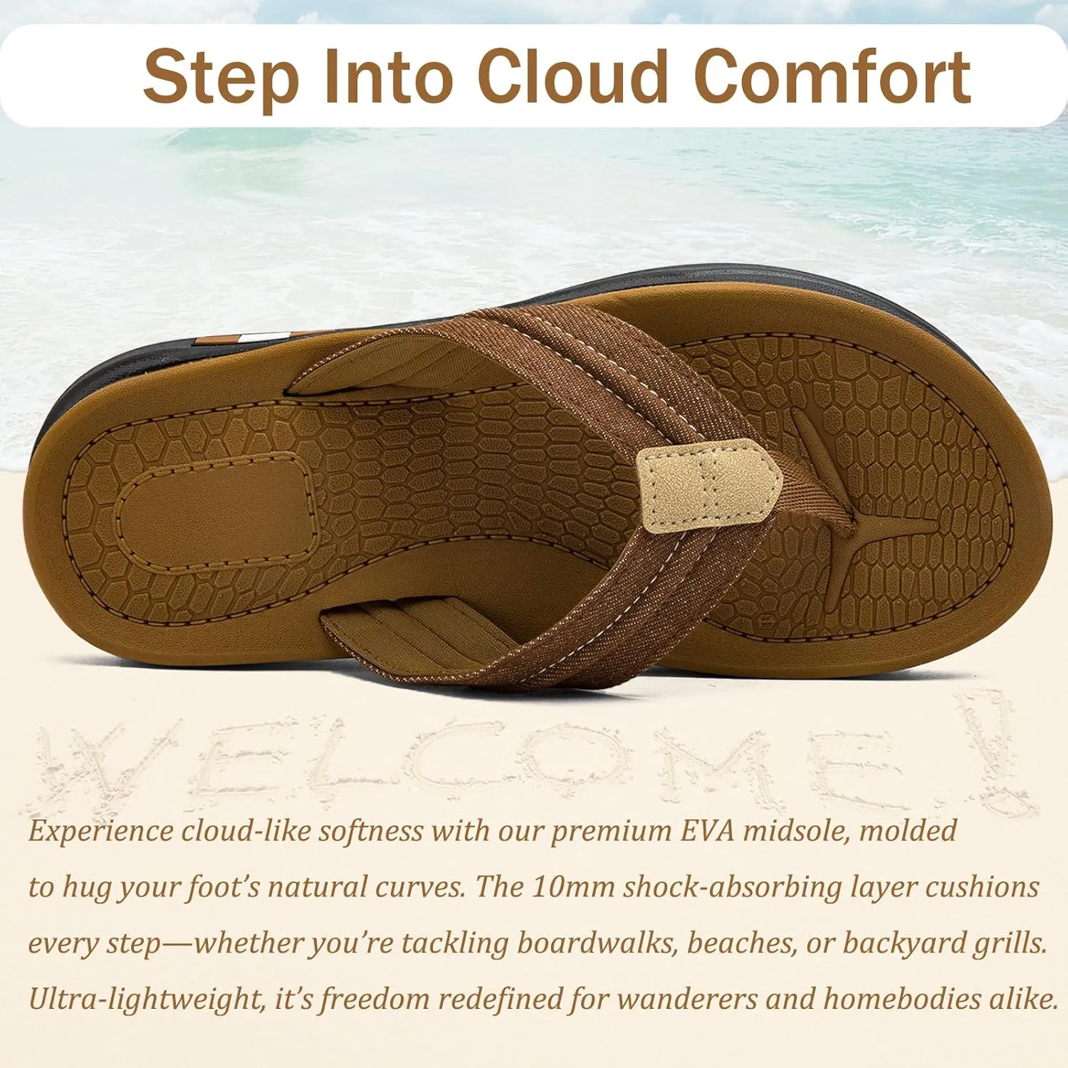 Mens Flip Flops Thong Sandals Lightweight Comfortable Summer Beach Slides Soft Cushion Footbed Open Toe Slippers for Pool Showers Dorms Water Friendly Indoor and Outdoor