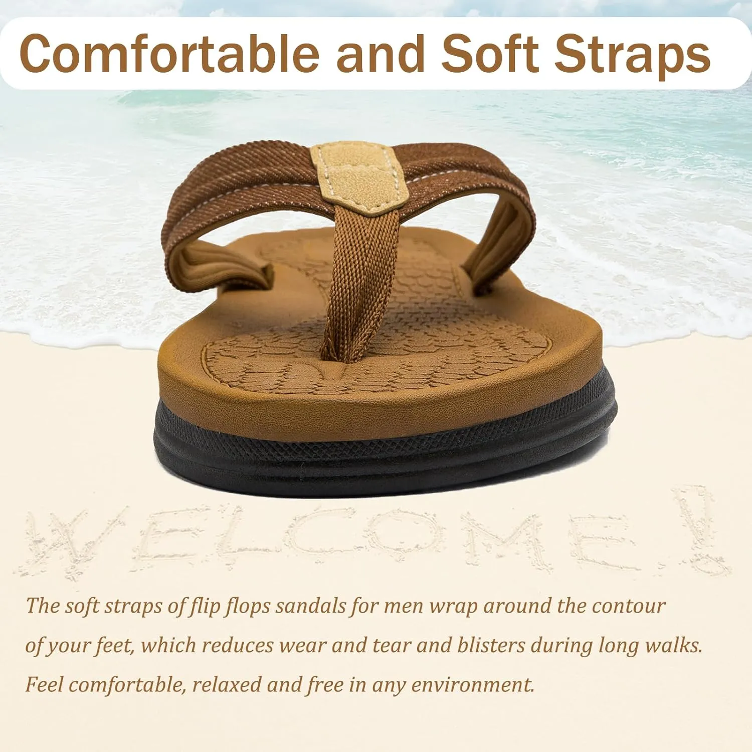 Mens Flip Flops Thong Sandals Lightweight Comfortable Summer Beach Slides Soft Cushion Footbed Open Toe Slippers for Pool Showers Dorms Water Friendly Indoor and Outdoor