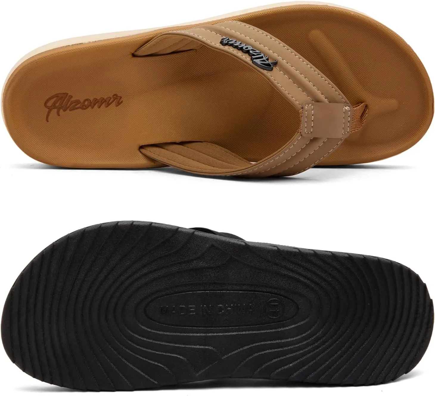 Men's Flip Flops with Orthotic Arch Support - Lightweight Thong Sandals for Plantar Fasciitis & Flat Feet, Water Friendly Slip-Resistant Pool Summer Beach Slides, Beach, Gym