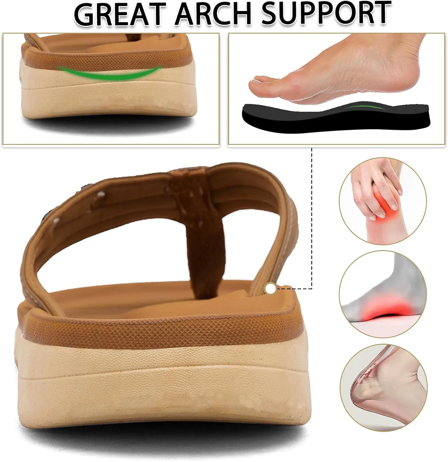 Men's Flip Flops with Orthotic Arch Support - Lightweight Thong Sandals for Plantar Fasciitis & Flat Feet, Water Friendly Slip-Resistant Pool Summer Beach Slides, Beach, Gym