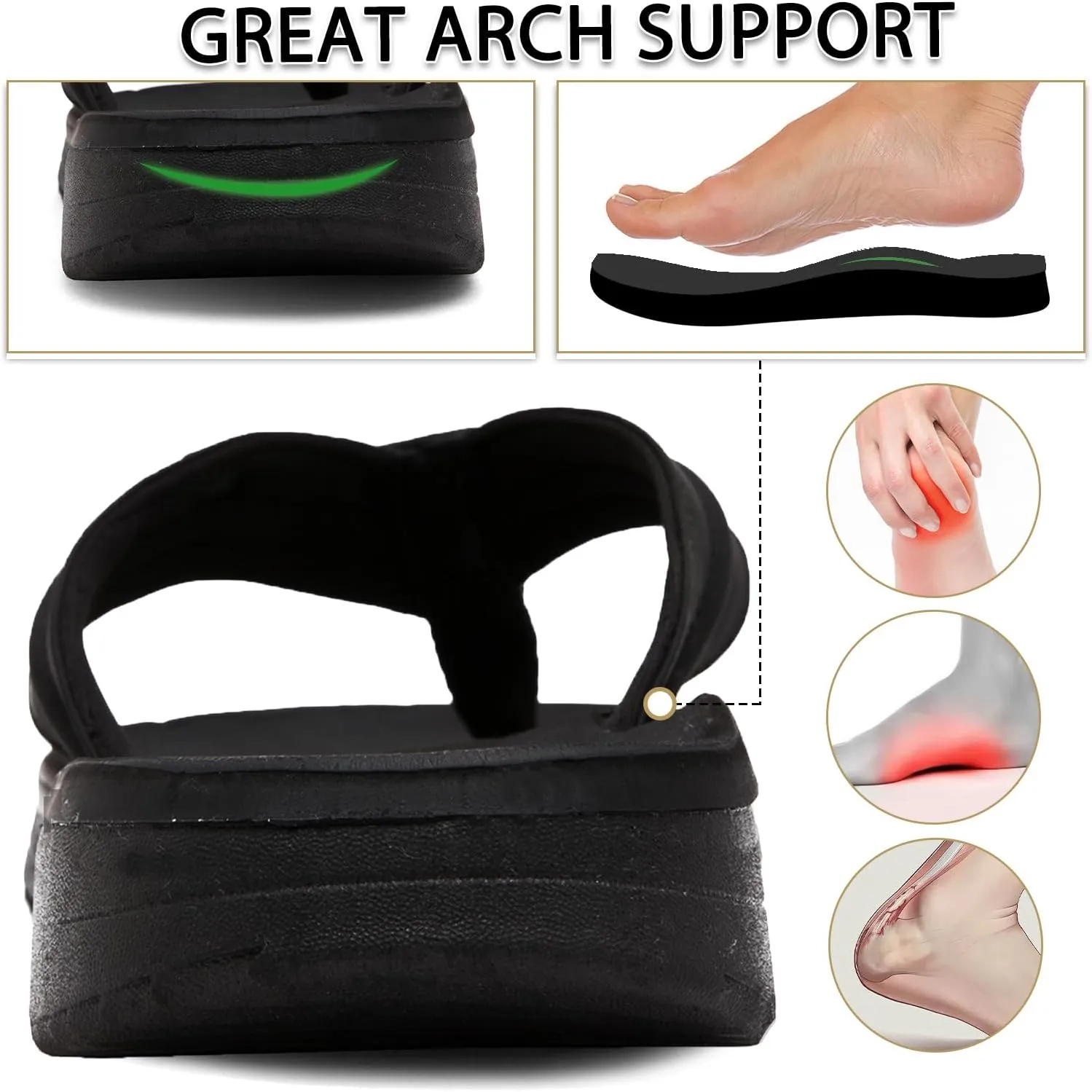 Men's Flip Flops with Orthotic Arch Support - Lightweight Thong Sandals for Plantar Fasciitis & Flat Feet, Water Friendly Slip-Resistant Pool Summer Beach Slides, Beach, Gym