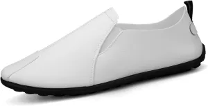 Men's Genuine Leather Flat Moccasins Slip Ons Loafers Breathable Round Toe Lightweight Casual Stitching Details Fashion Driving Shoes