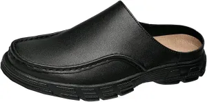Men's Genuine Leather Lug Sole Dress Mules Comfort Wide Round Toe Soft Bottom Non Slip Slip-On Casual Slides Sandals for Office Daily Walking