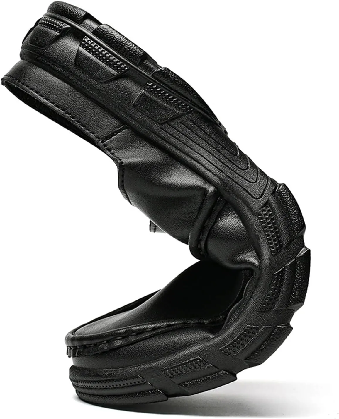 Men's Genuine Leather Lug Sole Dress Mules Comfort Wide Round Toe Soft Bottom Non Slip Slip-On Casual Slides Sandals for Office Daily Walking
