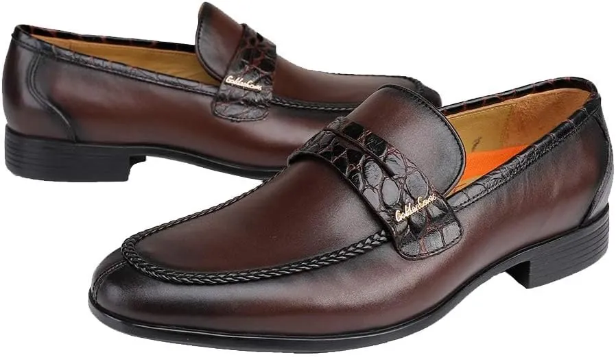 Mens Genuine Leather Slip On Loafers Comfortable Casual Driving Moccasins Brathable Loafer Dress Shoes…