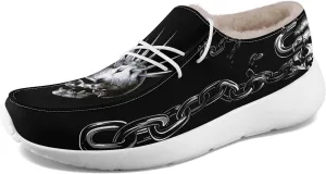 Men's Gothic Casual Loafers, Skull Canvas Fur Lined Slip On Shoes Moccasins Confortable Lace Up Warm Winter Shoes for Women