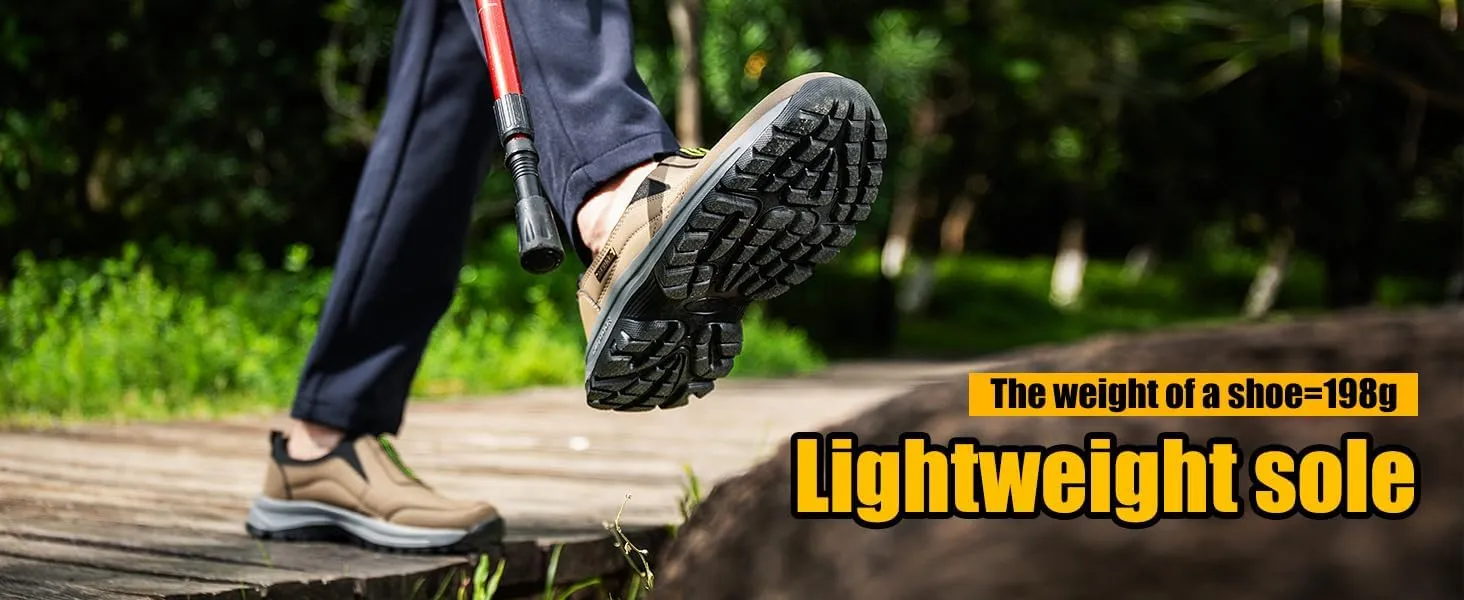 Men's Hands Free Slip in Loafers Walking Shoes for Men Slip on Leather Casual Comfortable Breathable Hiking Working All-Terrain Ankle Boots Trekking