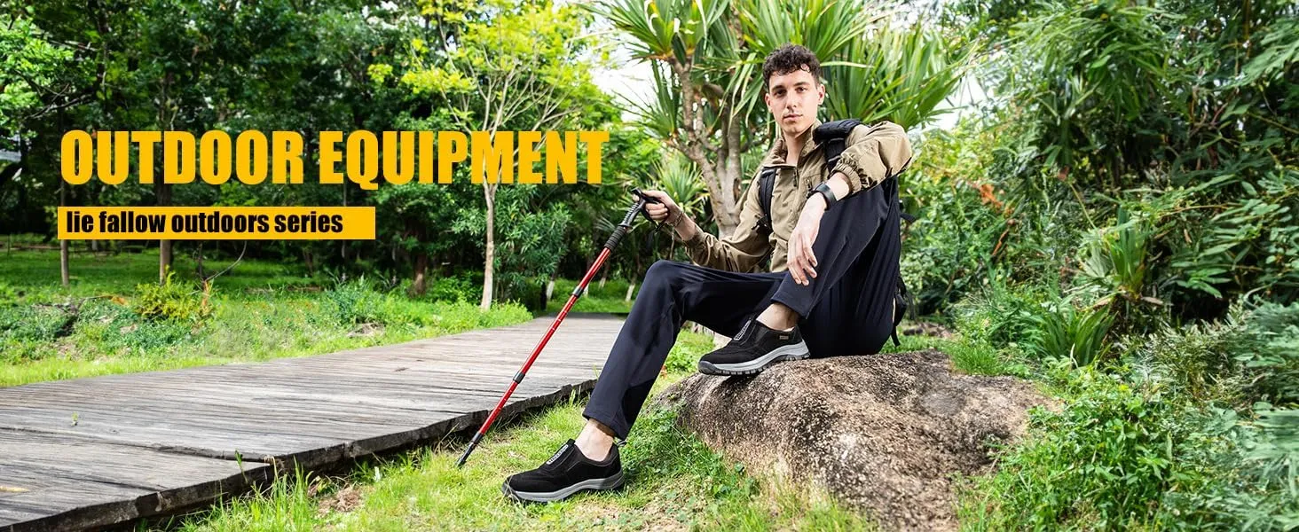 Men's Hands Free Slip in Loafers Walking Shoes for Men Slip on Leather Casual Comfortable Breathable Hiking Working All-Terrain Ankle Boots Trekking