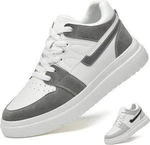 Men's Leather 2.4'' Invisible Height Increasing Fashion Sneakers Lace Up Low top Lightweight Breathable Comfortable Non Slip Hidden Heel Lifting Elevator Platform Sport Walking Shoes