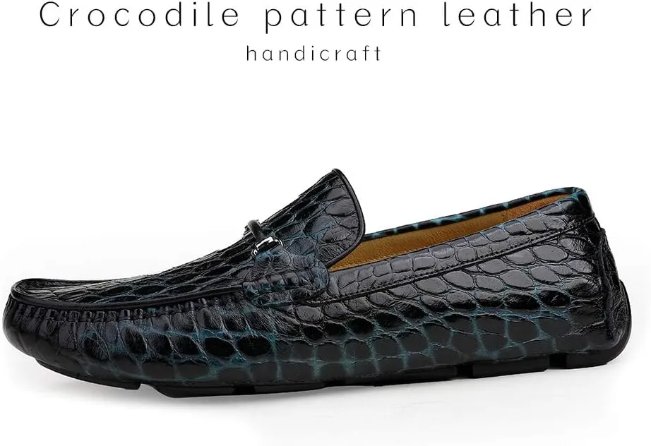 Men's Leather Driving Moccasin Crocodile Printed Slip-on Softsole Dress Shoes