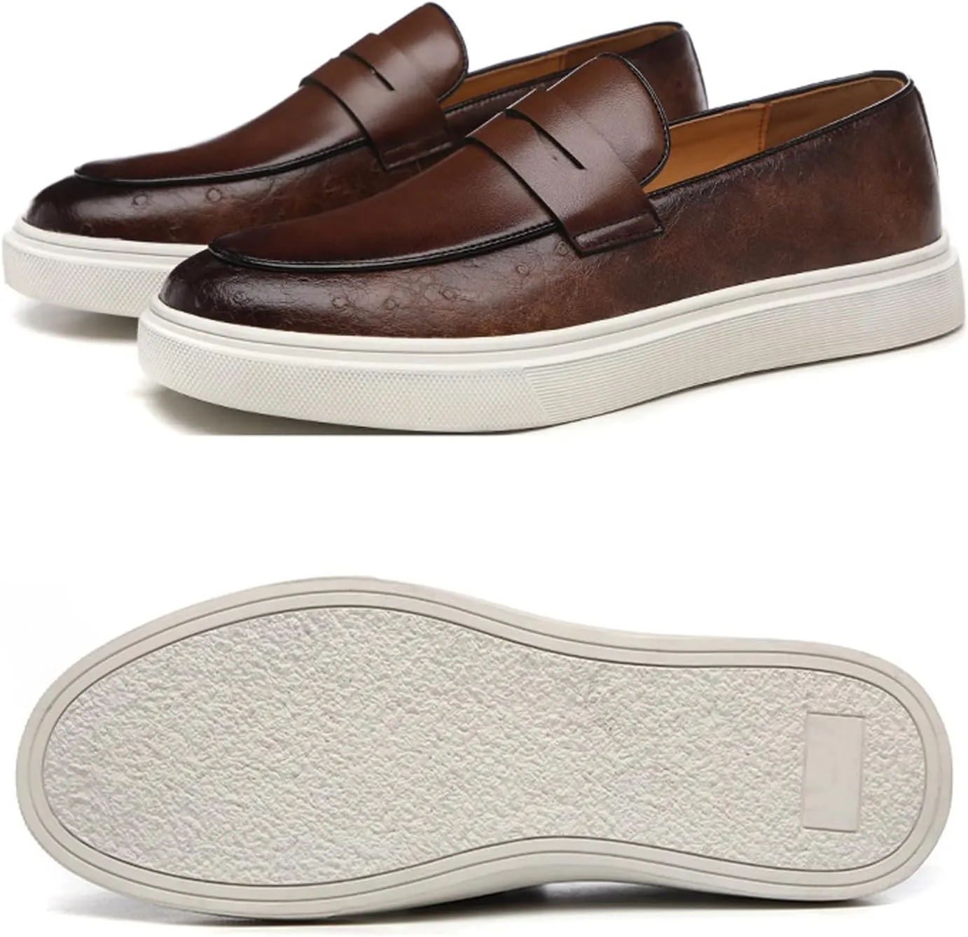 Men's Leather Platform Penny Loafers Fashion Round Toe Slip On Tuxedo Dress Shoes for Party Wedding Smoking Shoes