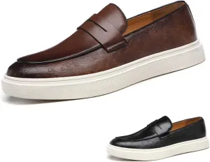 Men's Leather Platform Penny Loafers Fashion Round Toe Slip On Tuxedo Dress Shoes for Party Wedding Smoking Shoes