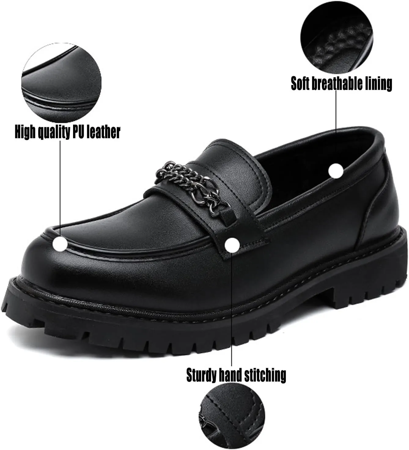 Men's Leather Platform Slip-on Penny Loafers,Classic Round Toe Lug Sole Non-Slip Business Dress Shoes,Casual Party Formal Work Shoes
