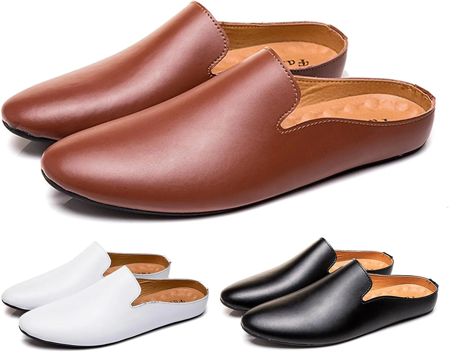 Men's Leather Simple Flat Casual Mule Clogs Fashion Slip On Comfortable Breathable Closed Pointed Toe Backless Dress Loafers for Work Party Wedding Walking