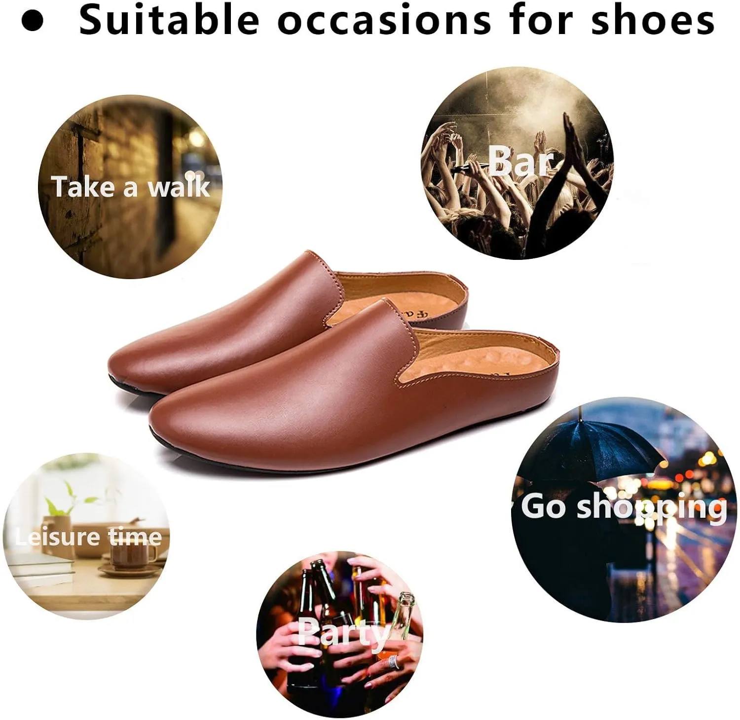 Men's Leather Simple Flat Casual Mule Clogs Fashion Slip On Comfortable Breathable Closed Pointed Toe Backless Dress Loafers for Work Party Wedding Walking