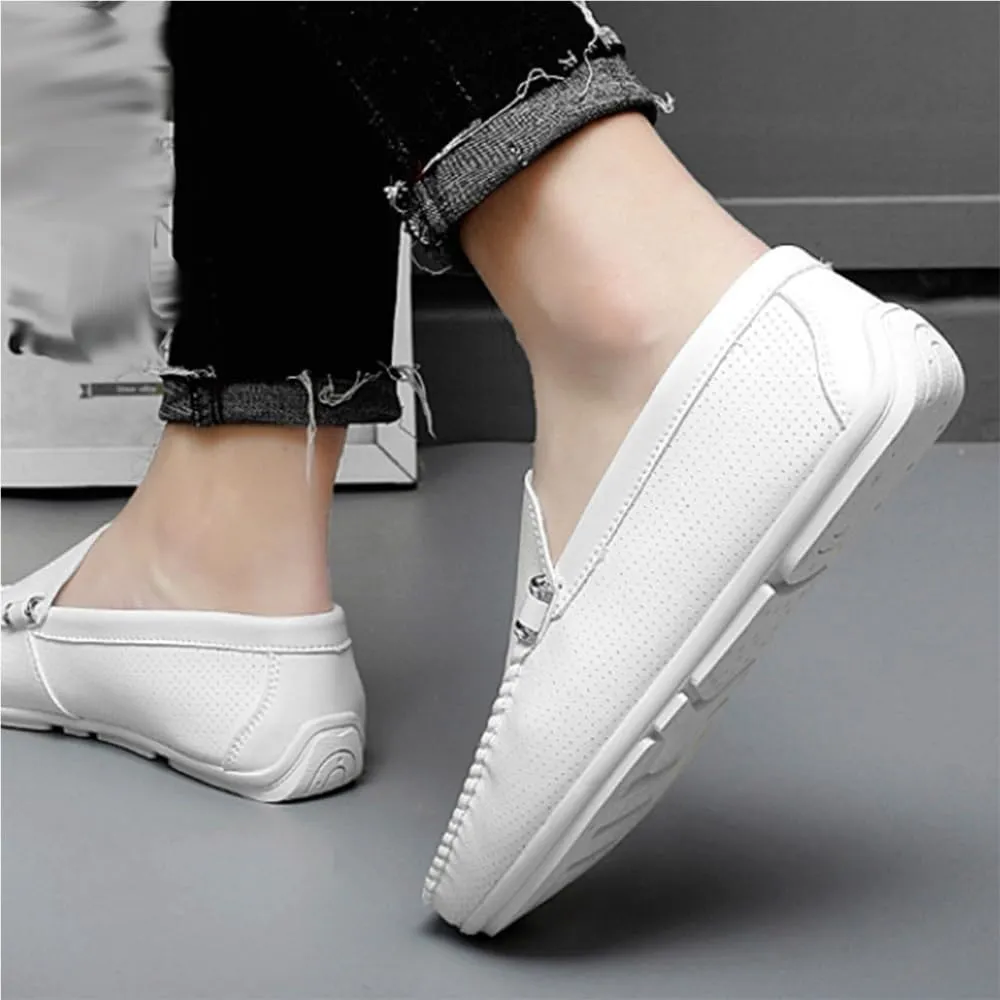 Mens Loafers Shoe Hollow Out Breathable Round Toe Vegan Leather Flexible Lightweight Comfortable Party Outdoor Slip-ons