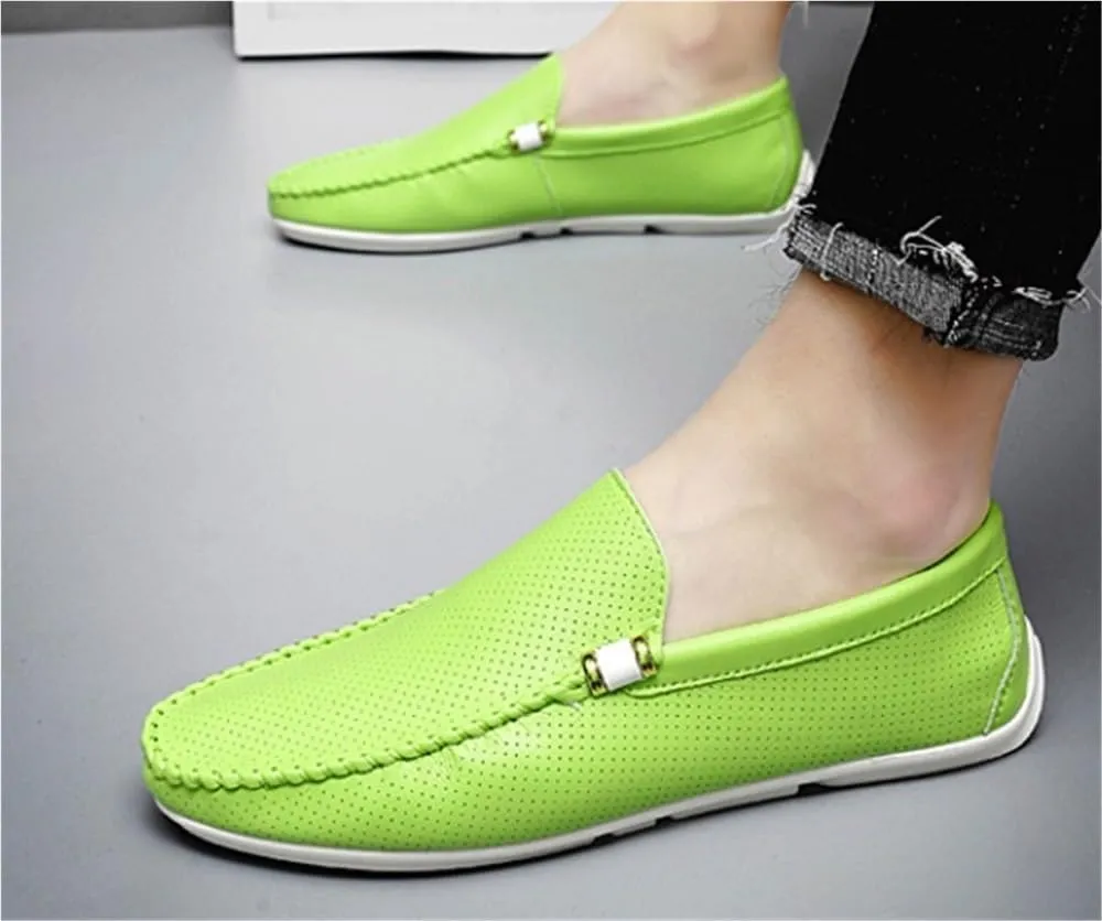 Mens Loafers Shoe Hollow Out Breathable Round Toe Vegan Leather Flexible Lightweight Comfortable Party Outdoor Slip-ons