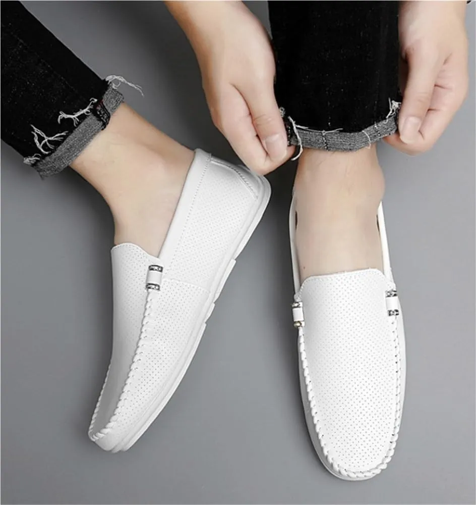 Mens Loafers Shoe Hollow Out Breathable Round Toe Vegan Leather Flexible Lightweight Comfortable Party Outdoor Slip-ons