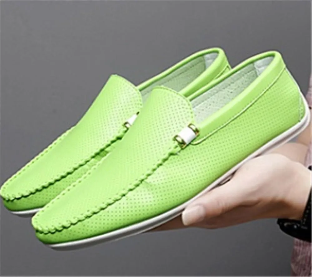 Mens Loafers Shoe Hollow Out Breathable Round Toe Vegan Leather Flexible Lightweight Comfortable Party Outdoor Slip-ons