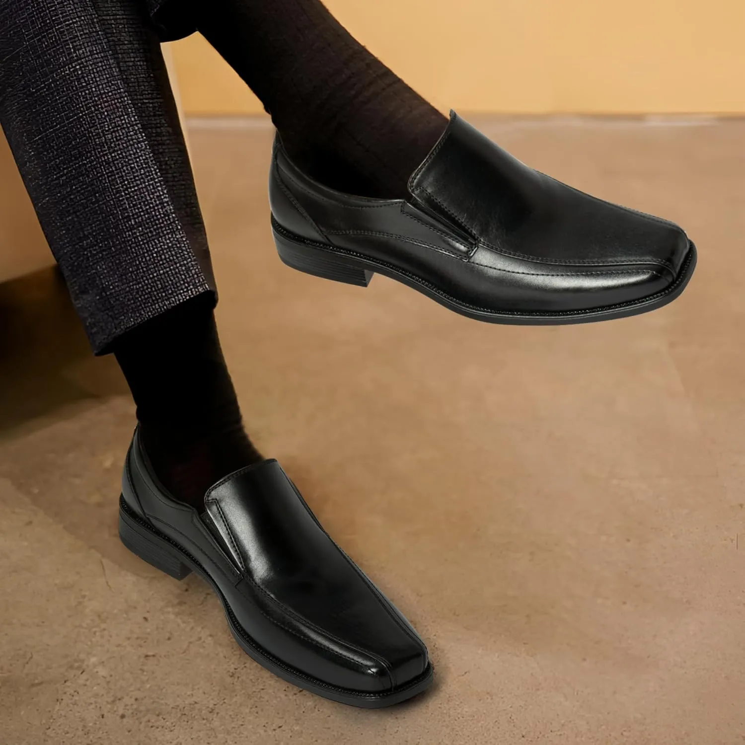 Mens Loafers Slip on Formal Dress Shoes, Microfiber Lined, Square Toe for Work and Casual, Business Oxford Style