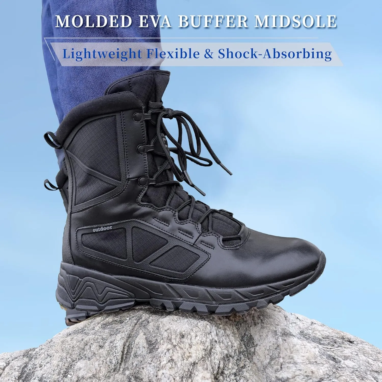 Men's Military Tactical Work Boots Lightweight Side Zipper Army Combat Hiking Boots