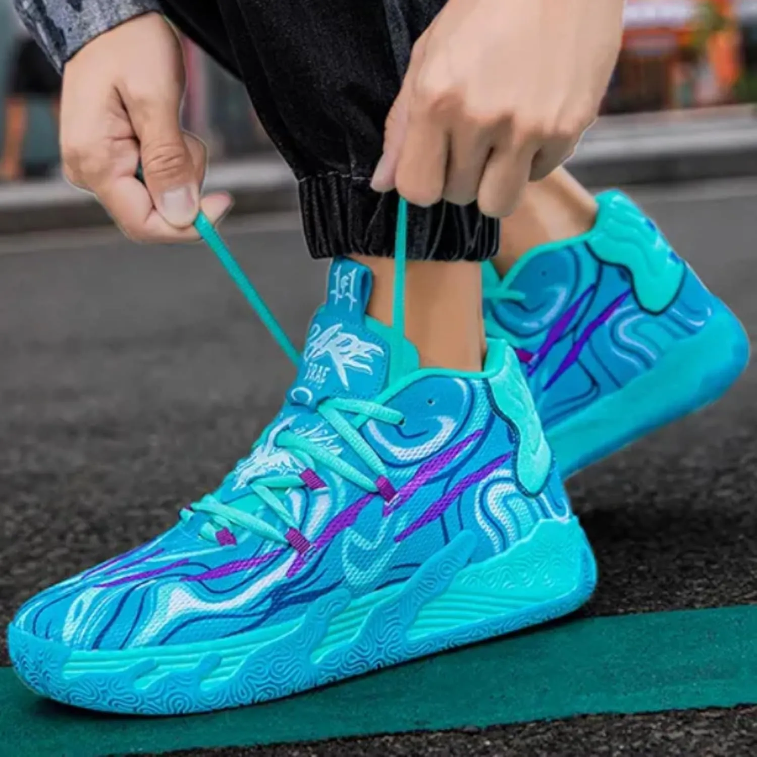 Mens Multicolor High Top Basketball Shoes Non-Slip Breathable Running Shoes Fahsion Lightweight Outdoor Gym Sneakers
