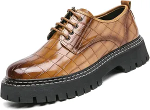 Men's Patent Leather Platform Loafers Luxury Alligator Printed Round Toe Lug Sole Lace-up Dress Shoes for Business Party Wedding Prom
