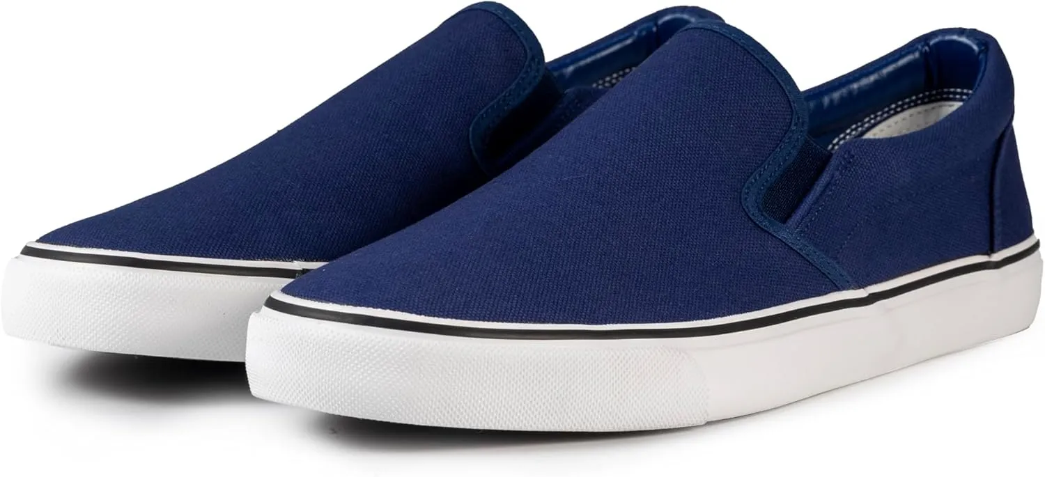Men's Sneakers Classic Low Top Slip On Shoes Wide Canvas Skate Loafers Sneakers with Soft Insole Causal Dress Shoes for Men Comfortable Walking Shoes Slip on Sneakers for Men