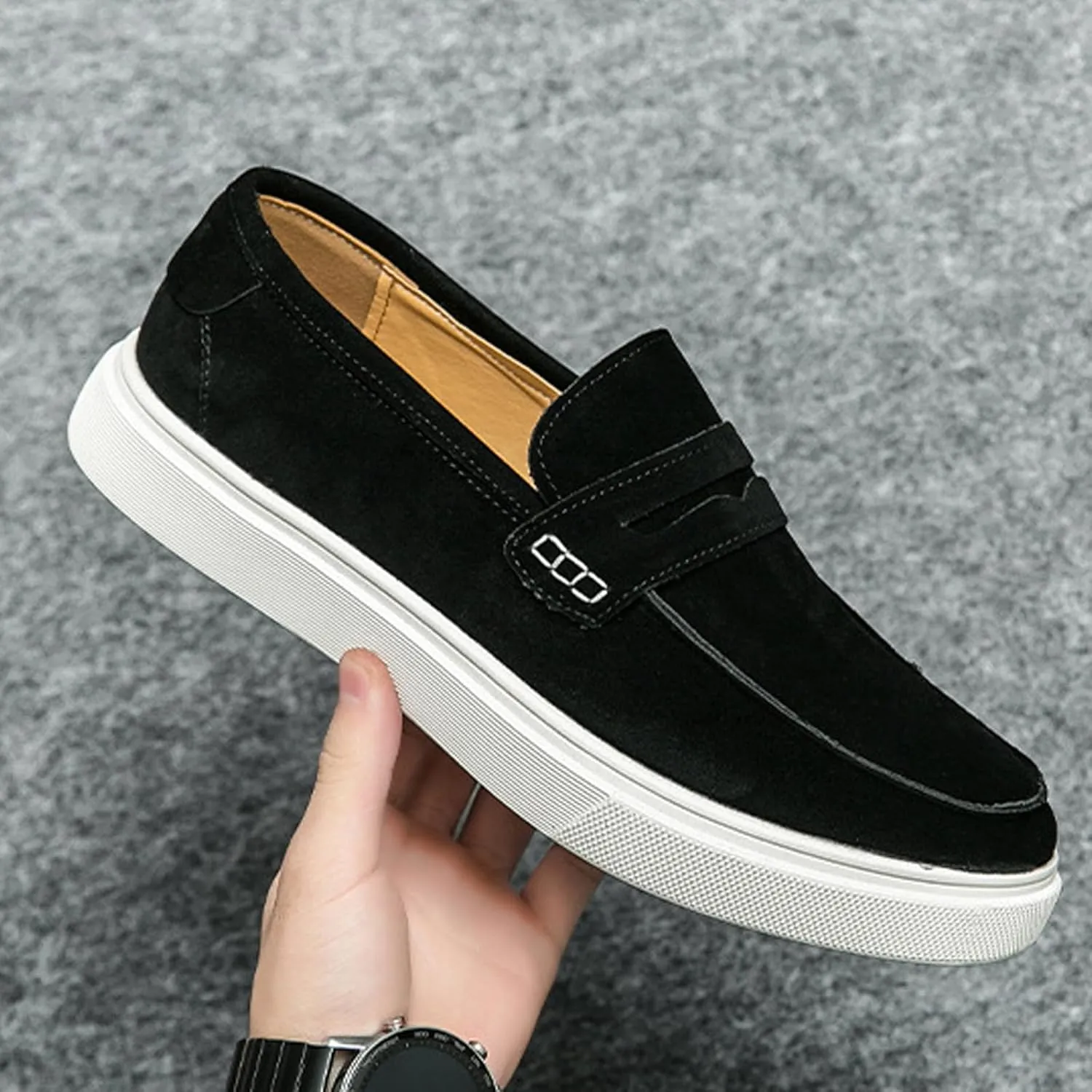 Men's Suede Comfort Flat Casual Tassel Loafers Lightweight Non-Slip Metal Decoration Platform Slip-on Fashion Walking Sneakers for Work Driving