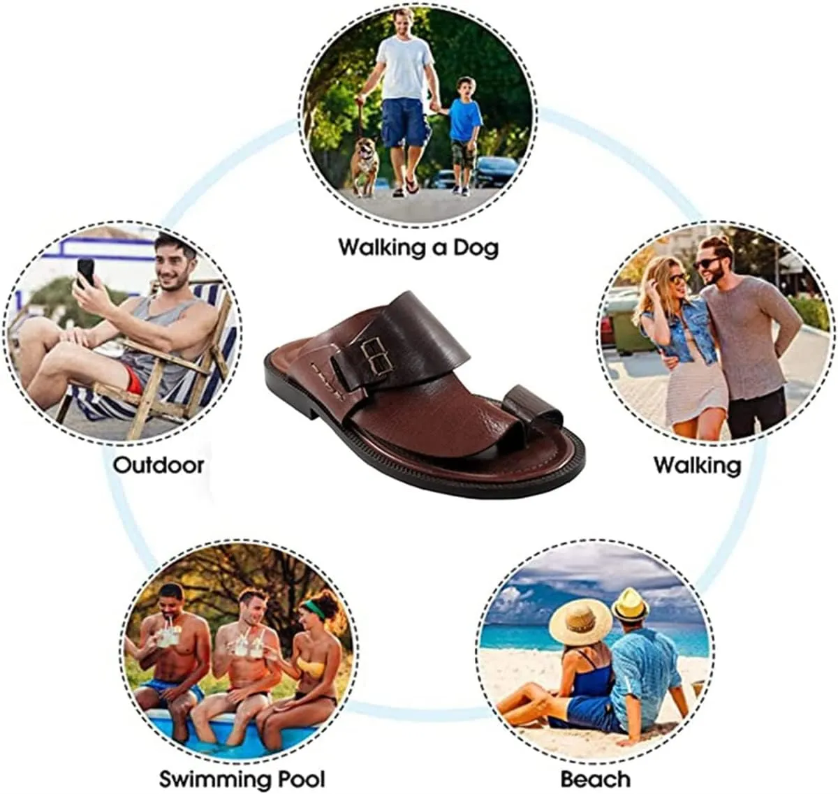 Mens Thong Sandals, Summer Beach Flip Flops Waterproof Athletic Outdoor Thong Sandals, Comfortable Non-Slip Leather Sandals Orthotic Flip Flops for Men Outdoor Flat Slippers Fashion Casual Walking Shoes