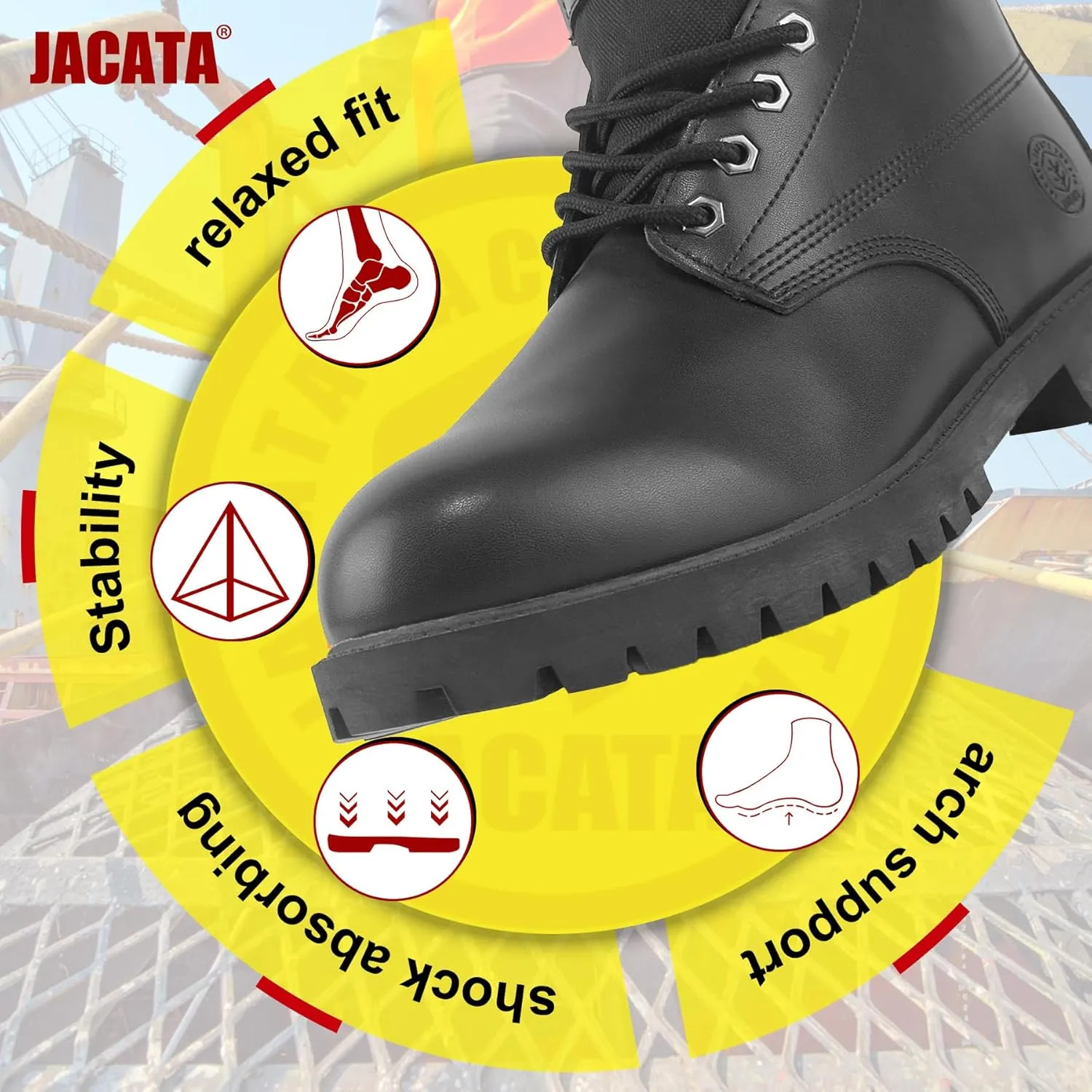 Men's Water Resistant Leather Work Boot Rubber Sole Construction Oil Resistant Utility Industrial Boots