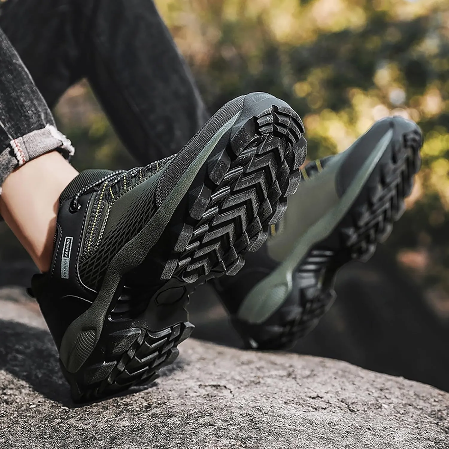 Men's Waterproof Hiking Shoes Breathable Non-Slip Sneakers Hike Trekking Trails Work Shoe Lightweight Low Top for Outdoor Trailing Trekking Walking