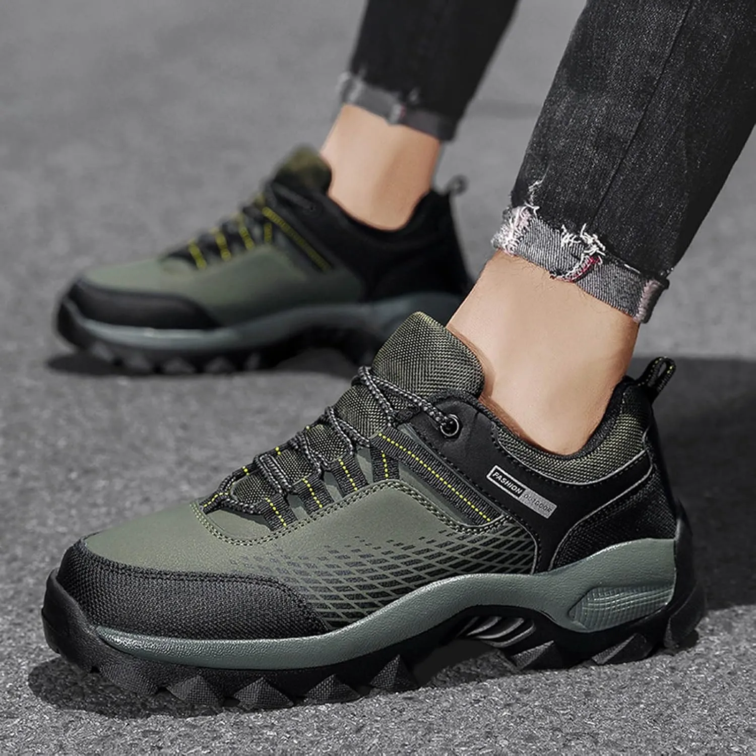 Men's Waterproof Hiking Shoes Breathable Non-Slip Sneakers Hike Trekking Trails Work Shoe Lightweight Low Top for Outdoor Trailing Trekking Walking