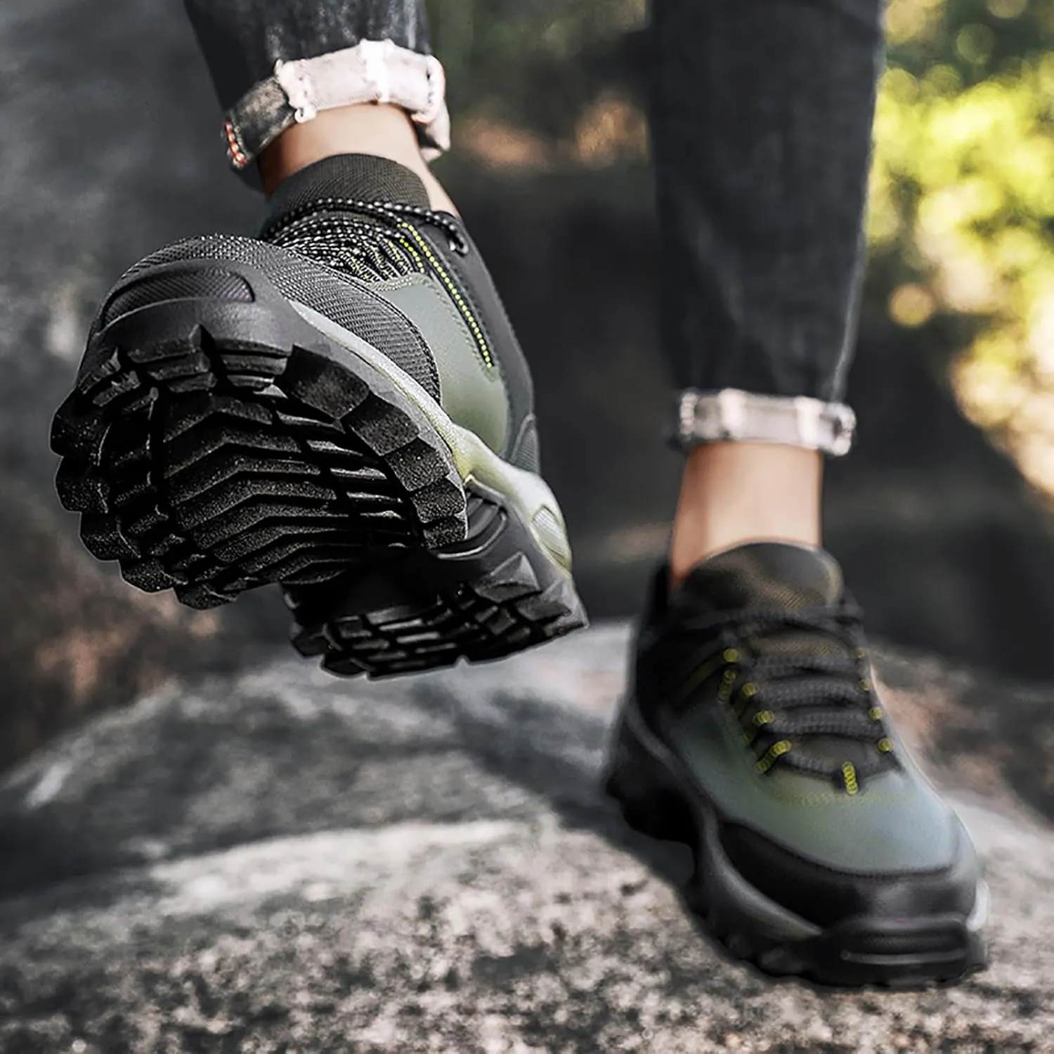 Men's Waterproof Hiking Shoes Breathable Non-Slip Sneakers Hike Trekking Trails Work Shoe Lightweight Low Top for Outdoor Trailing Trekking Walking