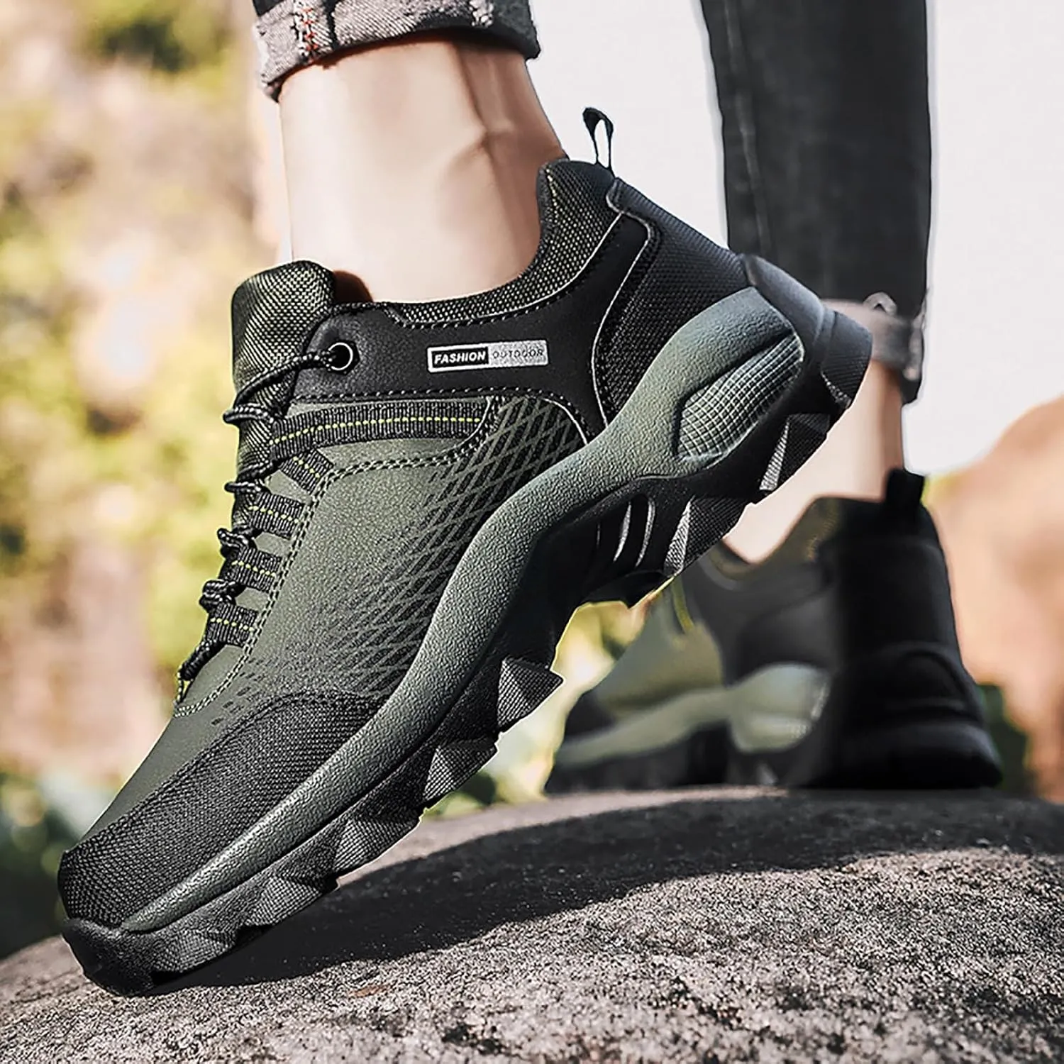 Men's Waterproof Hiking Shoes Breathable Non-Slip Sneakers Hike Trekking Trails Work Shoe Lightweight Low Top for Outdoor Trailing Trekking Walking