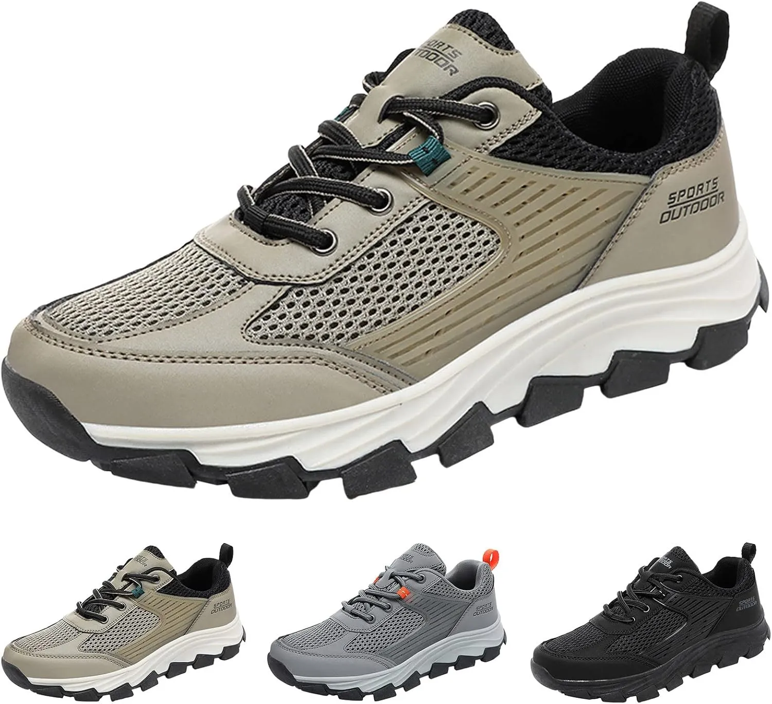 Men's Waterproof Hiking Shoes Leather Low-Top Leather Mountaineering Walking Shoes for Outdoor Trekking Camping with Arch Support Backpacking Boots All Day Workout Sneakers