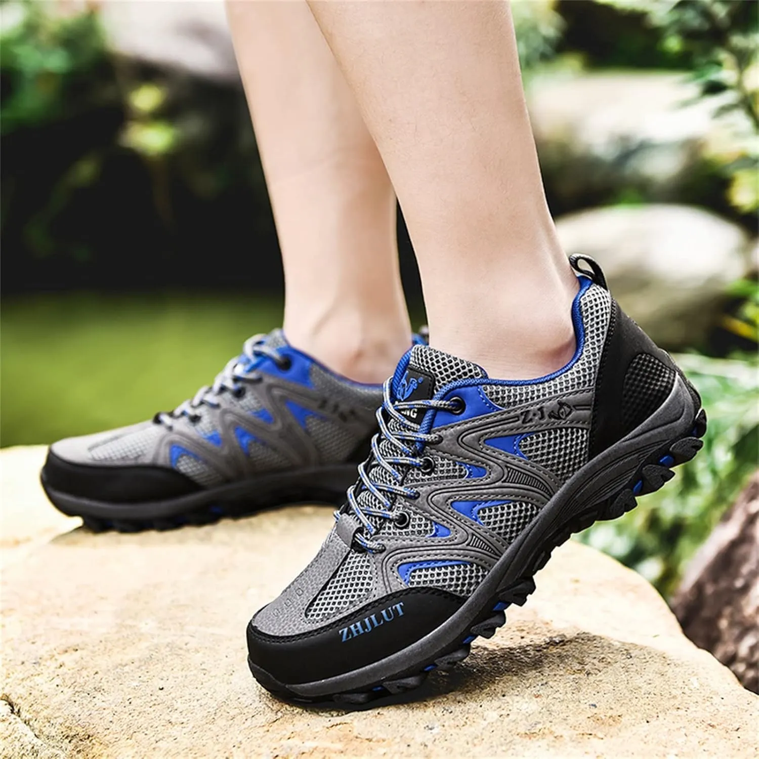 Men's Waterproof Hiking Shoes Lightweight Breathable Trekking Comfortable Backpacking Boots Non Slip Work Shoes Outdoor Mountaineering Camping Travel Sneakers with Arch Support