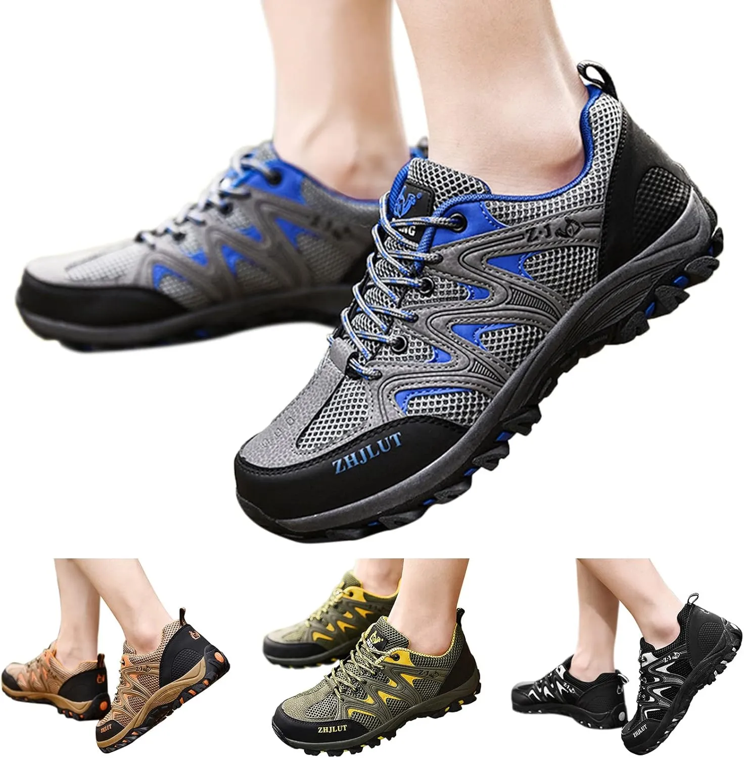 Men's Waterproof Hiking Shoes Lightweight Breathable Trekking Comfortable Backpacking Boots Non Slip Work Shoes Outdoor Mountaineering Camping Travel Sneakers with Arch Support