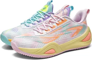 Men's Women's High-Top Basketball Shoes - Breathable Mesh with Cushioned Midsole & Non-Slip Rubber Outsole, Vibrant Split-Color Design Sport Shoes, Indoor/Outdoor Court Sneakers