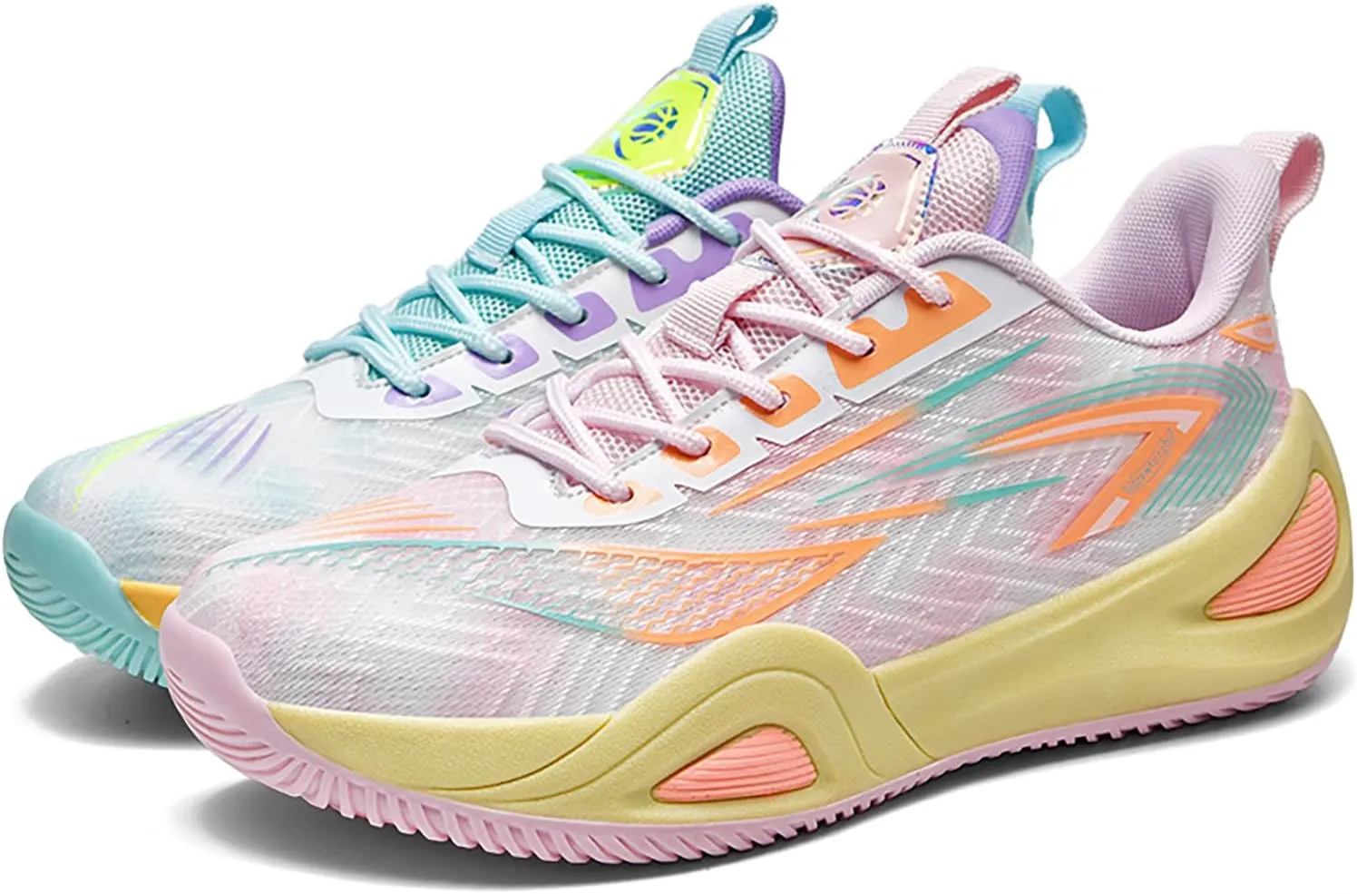 Men's Women's High-Top Basketball Shoes - Breathable Mesh with Cushioned Midsole & Non-Slip Rubber Outsole, Vibrant Split-Color Design Sport Shoes, Indoor/Outdoor Court Sneakers