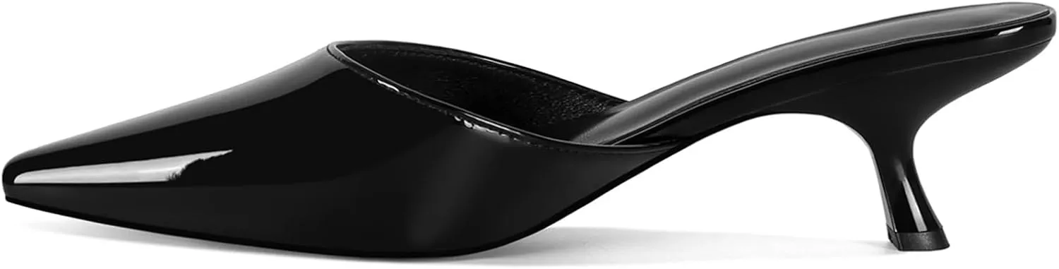 Mesh Kitten Heels Mules for Women Closed Pointed Toe Slip on Backless Stiletto Slingback Low Heels Comfort Pumps Shoes