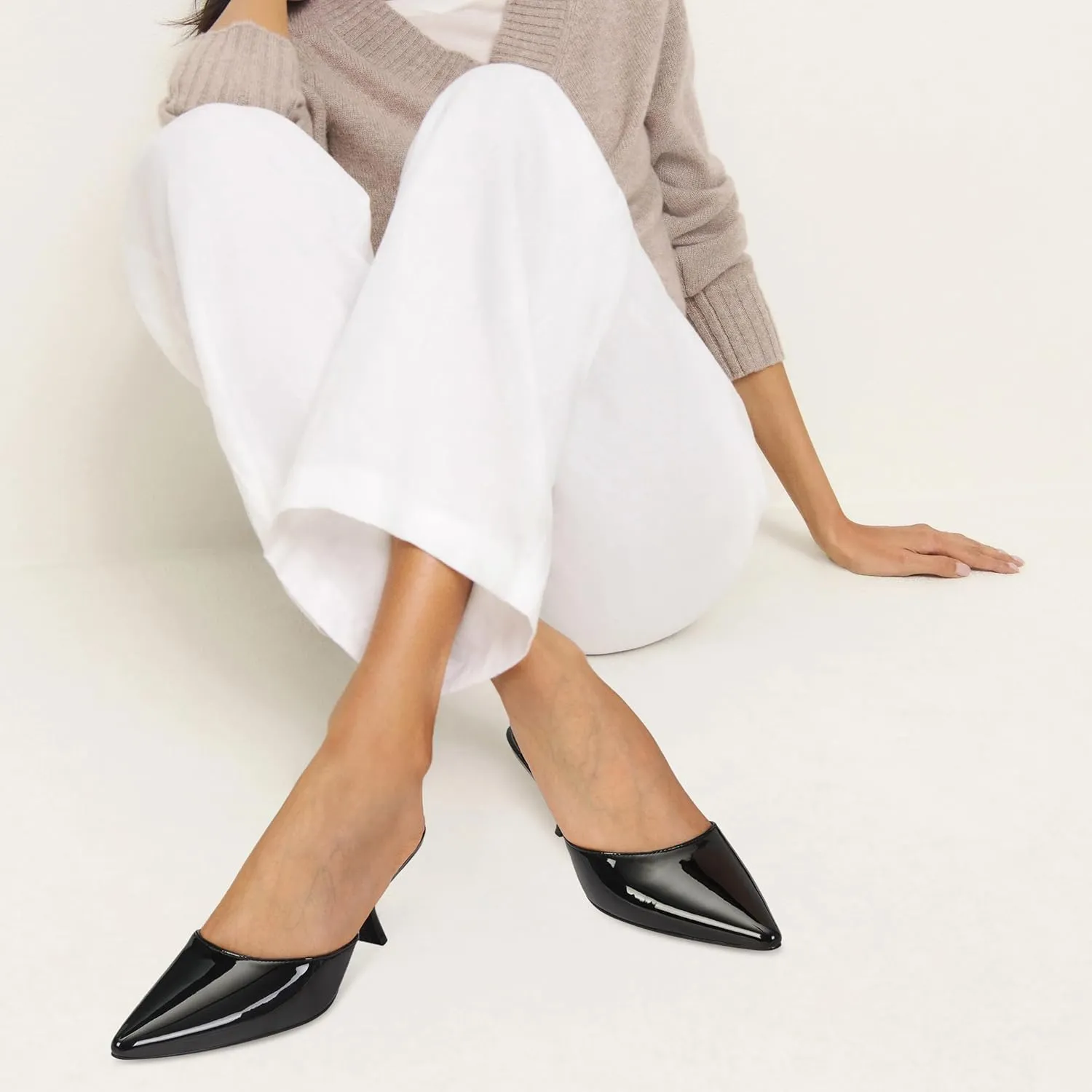 Mesh Kitten Heels Mules for Women Closed Pointed Toe Slip on Backless Stiletto Slingback Low Heels Comfort Pumps Shoes