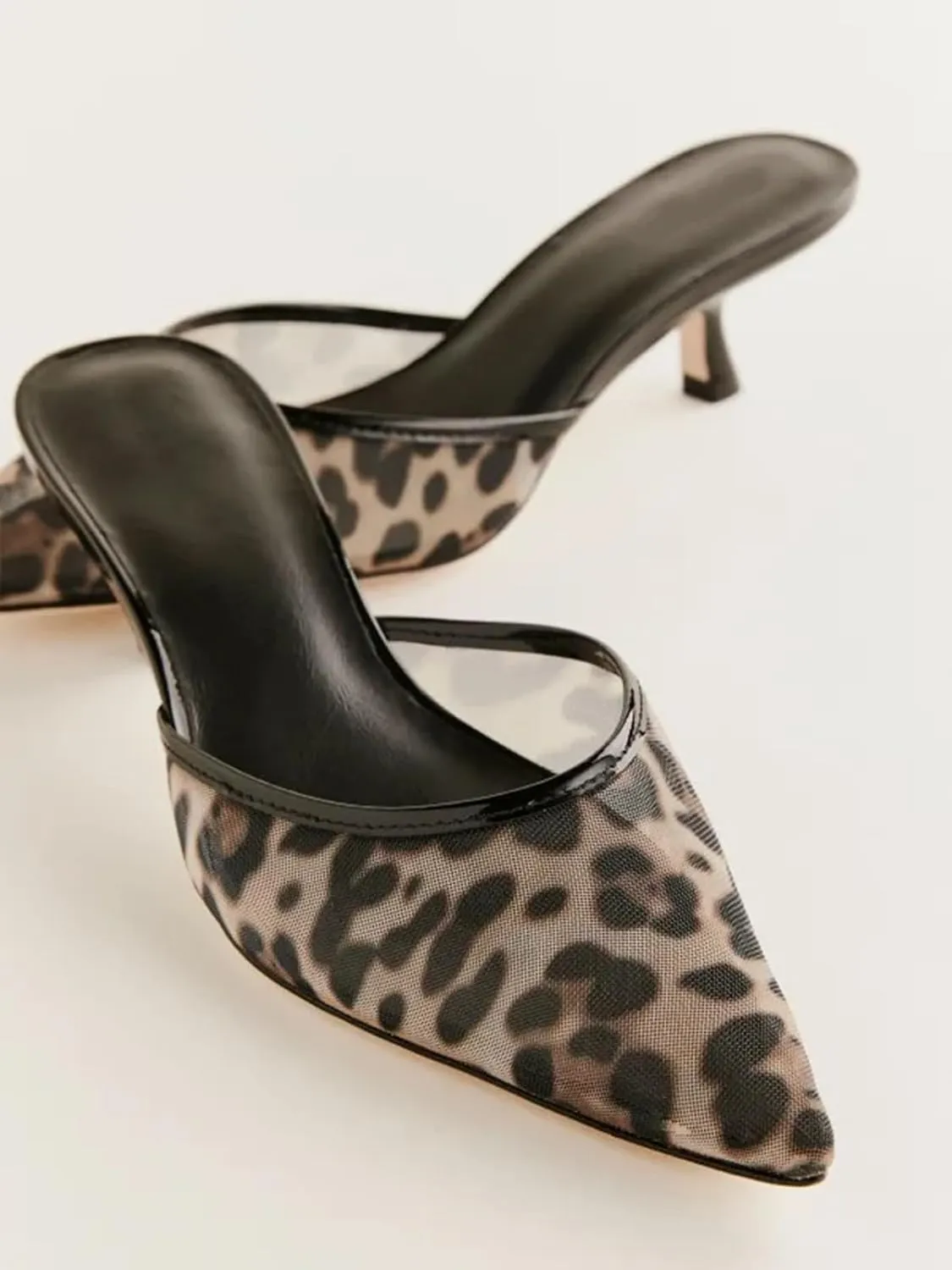 Mesh Kitten Heels Mules for Women Closed Pointed Toe Slip on Backless Stiletto Slingback Low Heels Comfort Pumps Shoes