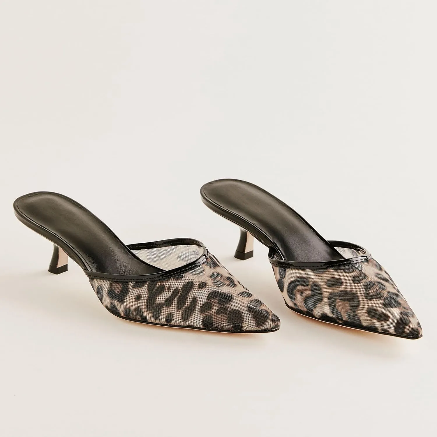 Mesh Kitten Heels Mules for Women Closed Pointed Toe Slip on Backless Stiletto Slingback Low Heels Comfort Pumps Shoes
