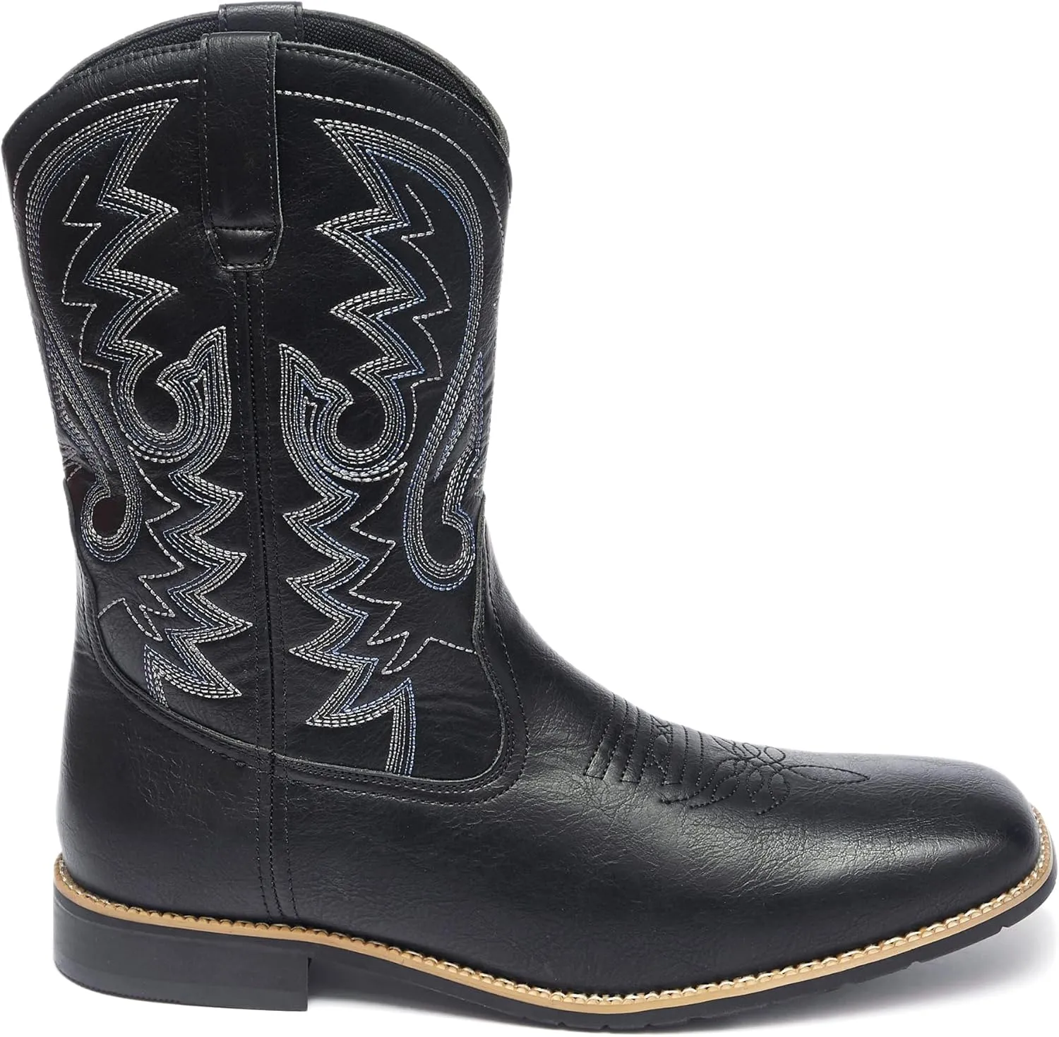Metrocharm Men's Cowboy Western-02 Embroidered Square Toe Mid-Calf Boots